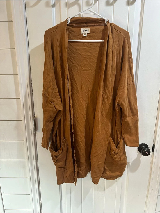 Pact Tops - Pact Open-Front Pocketed Cardigan — Brown long line